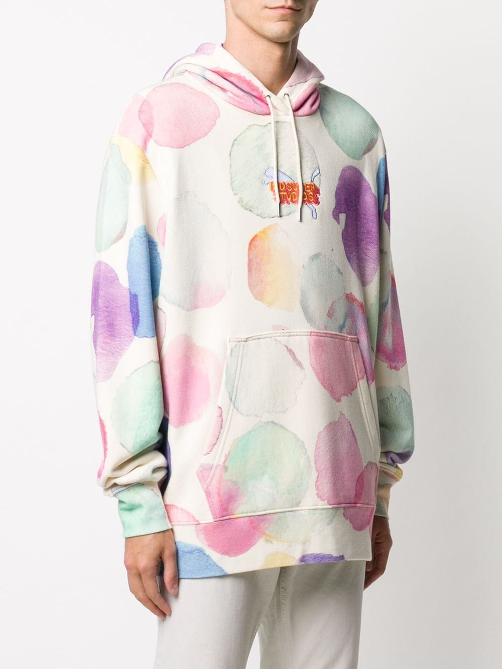 aquarela-print logo embroidered hoodie  - 3