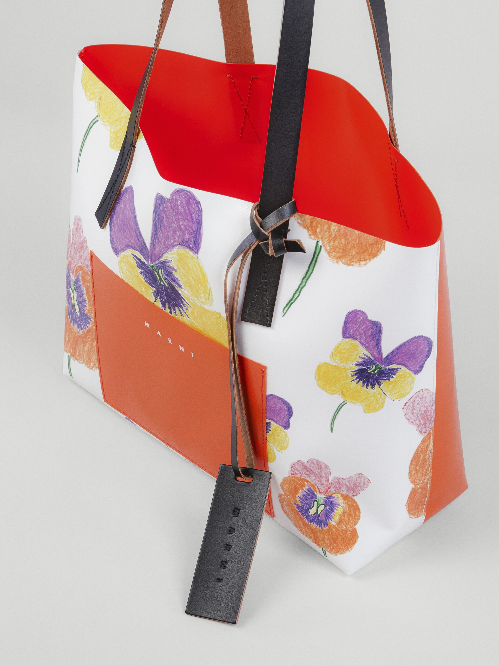 PANSIES PRINT ORANGE SHOPPING BAG - 5