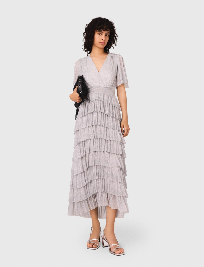 maje Metallic ruffled midi dress outlook