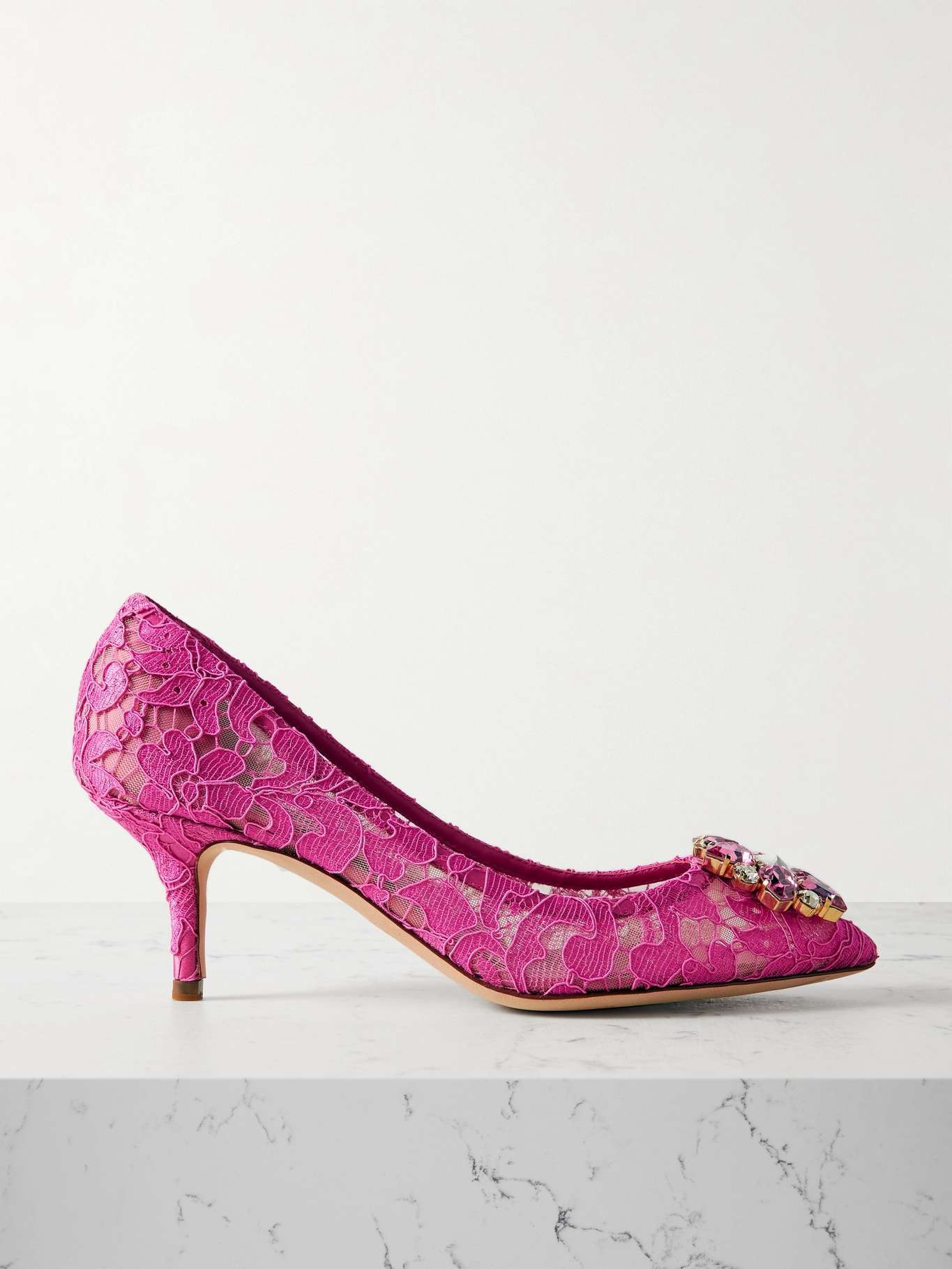 Crystal-embellished lace pumps - 1