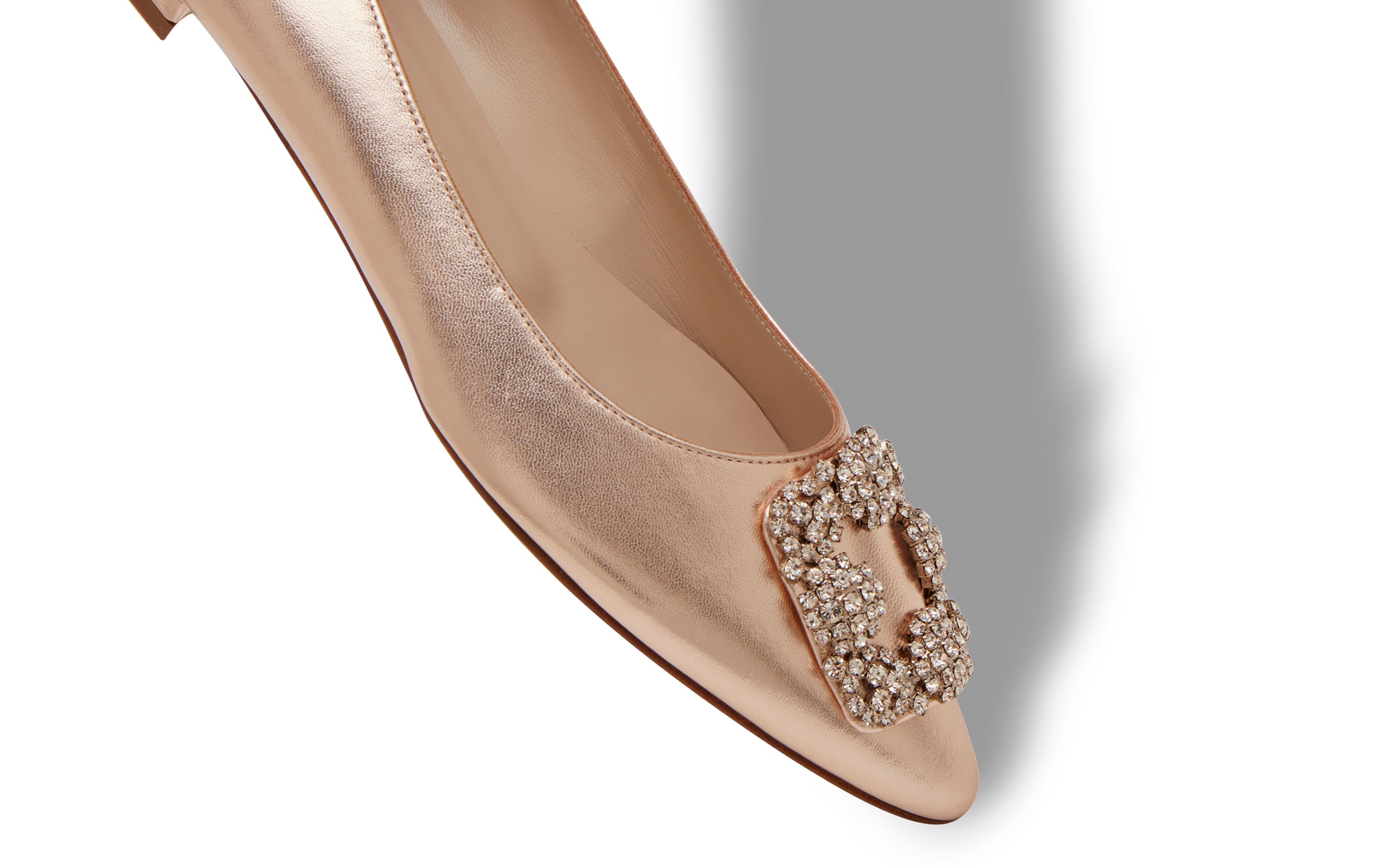 Copper Nappa Leather Jewel Buckle Flat Shoes - 4
