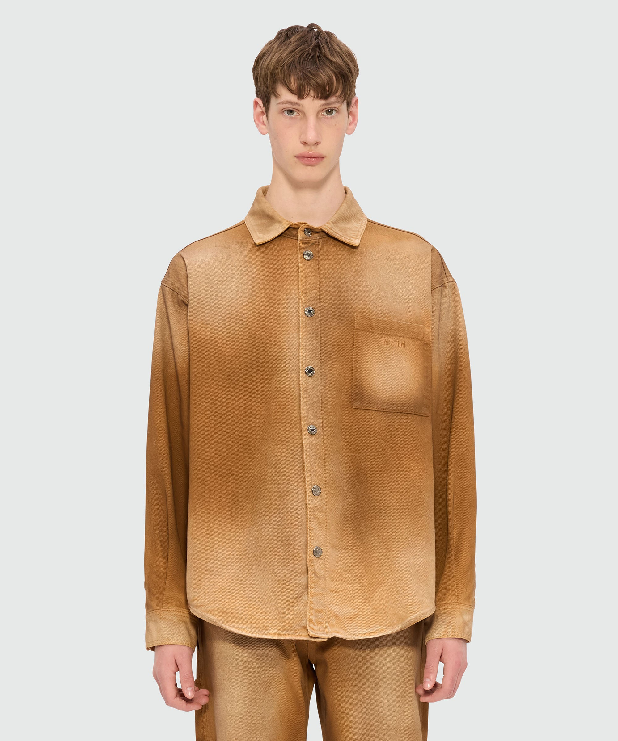 Beige spray-effect denim shirt - 2