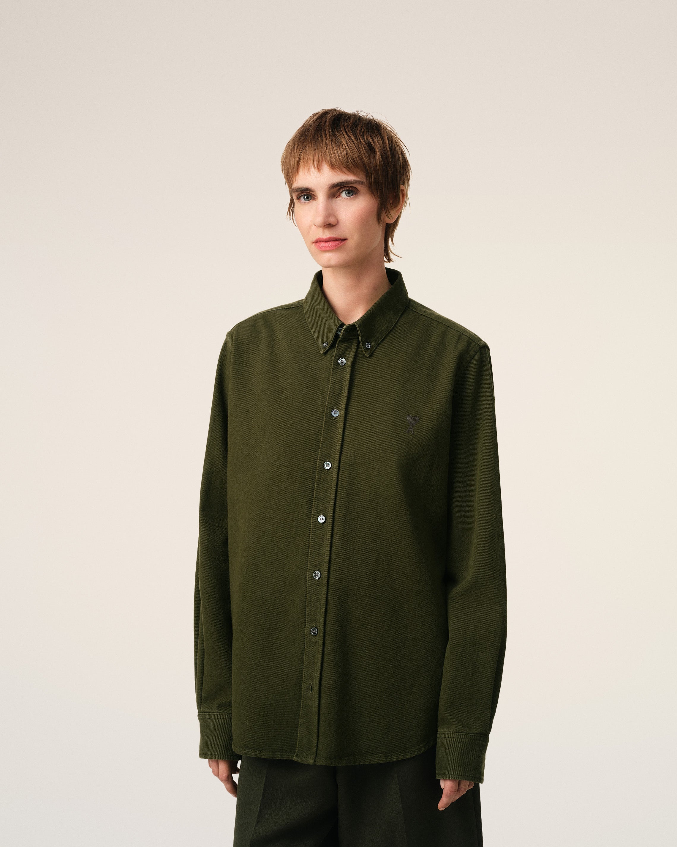 GREEN COTTON BUTTON-DOWN AMI DE COEUR SHIRT - 3