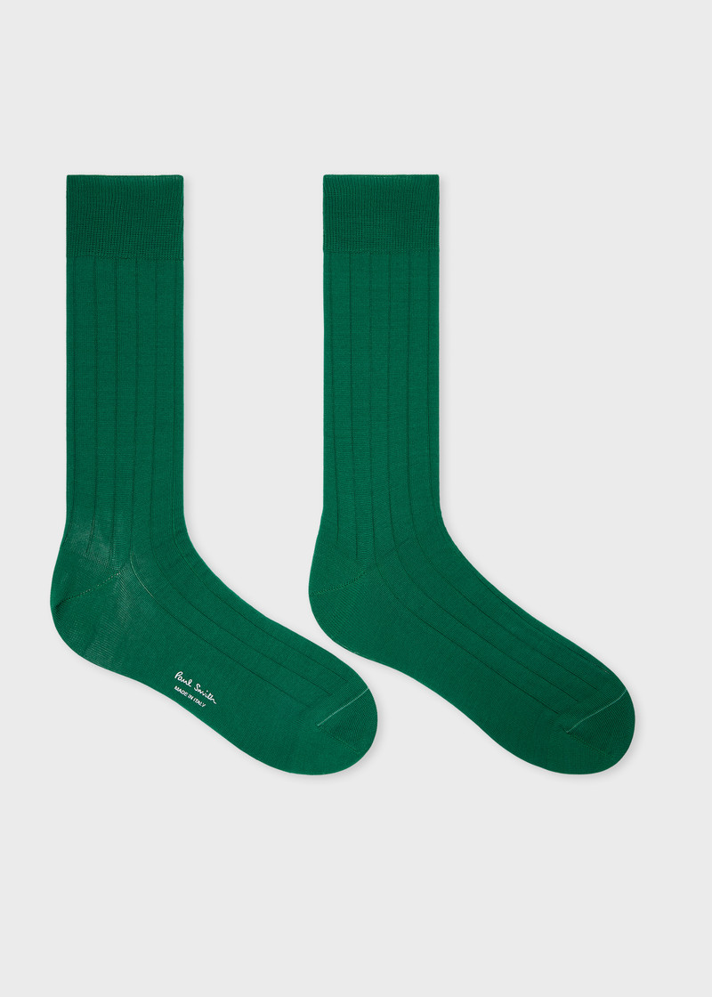Paul Smith Green Ribbed Cotton-Blend Socks outlook