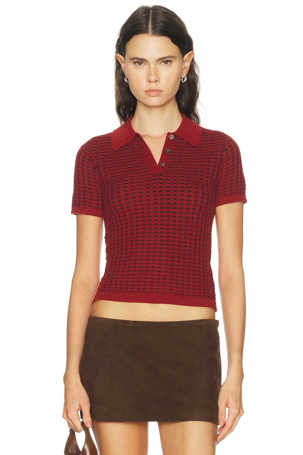 Shrunken Waffle Polo Top - 1