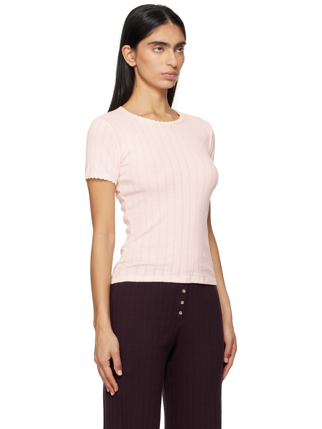 Pink Pointelle Slim Fit T-shirt - 2