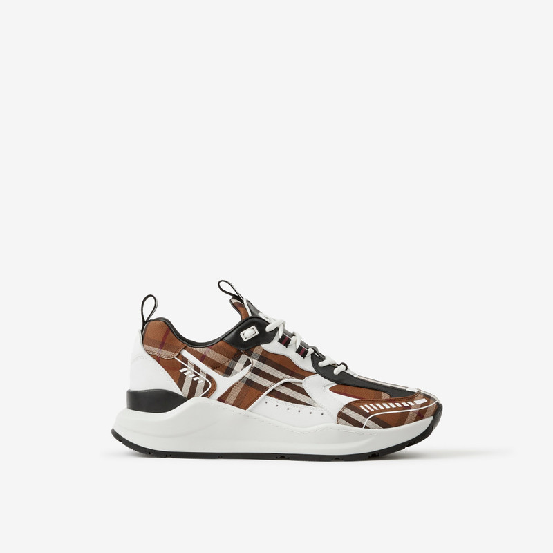 Vintage Check Cotton and Leather Sneakers - 1