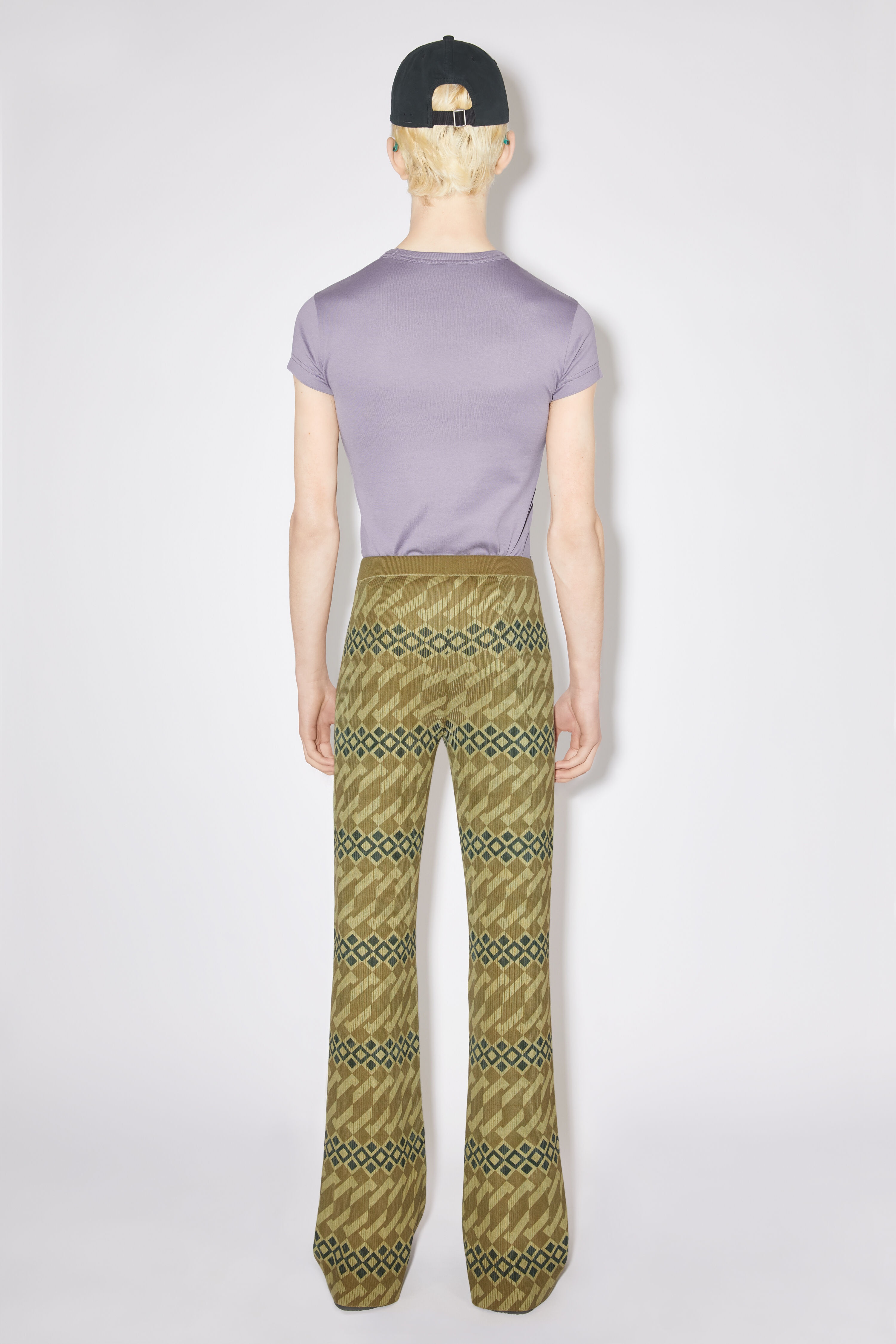 Printed rib knit trousers - Khaki beige/wheat beige - 3