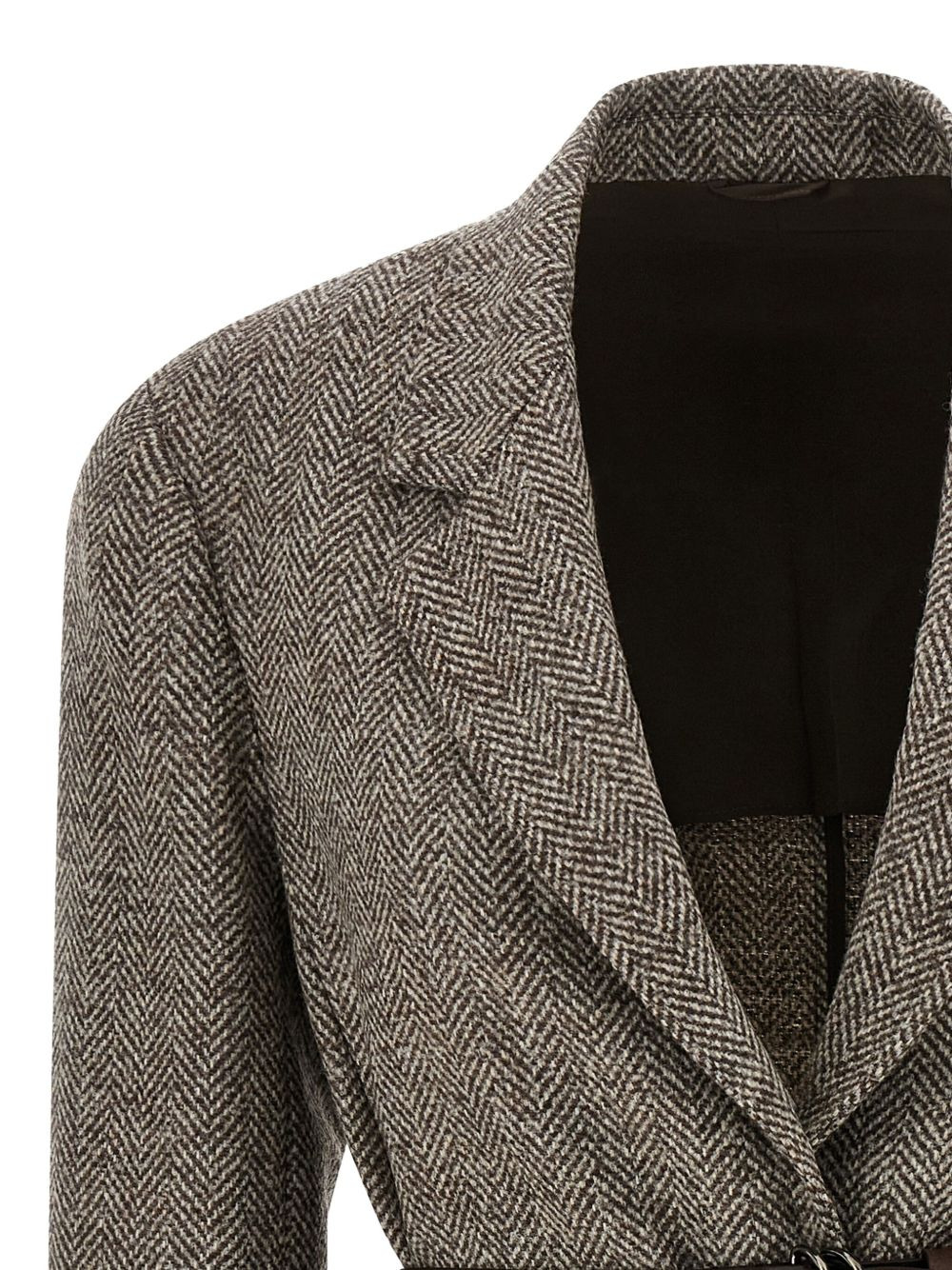 herringbone belted blazer - 3