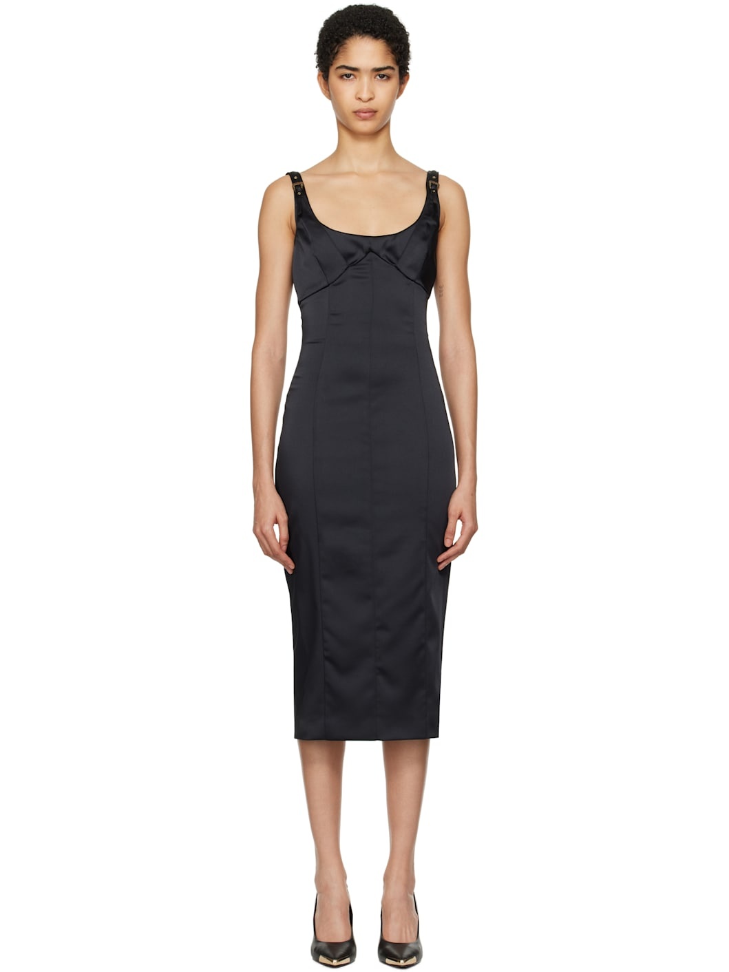 Black Satin Midi Dress - 1