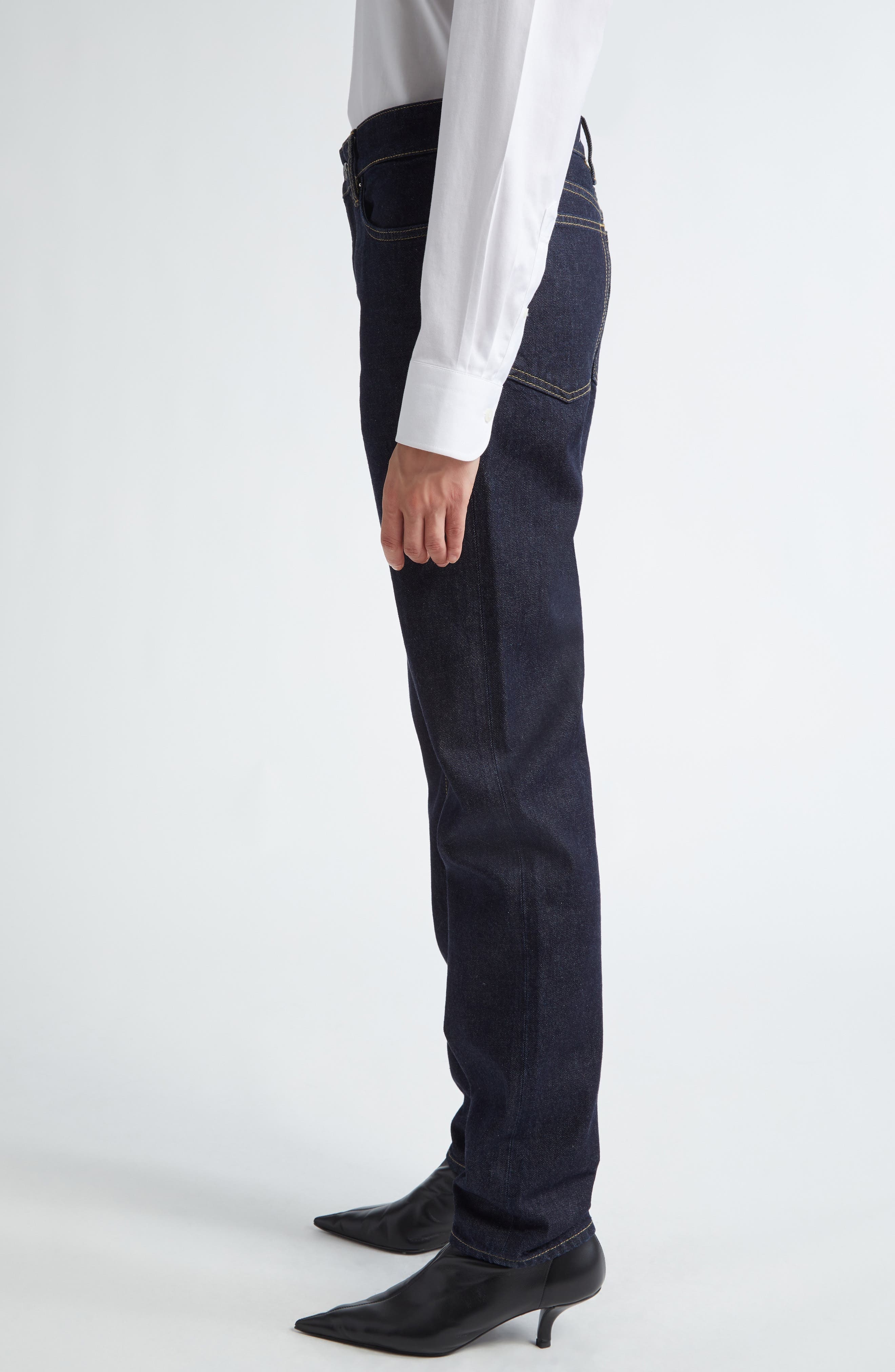 TOTEME Low Rise Organic Cotton Tapered Straight Leg Jeans in Slate 245 at Nordstrom - 4