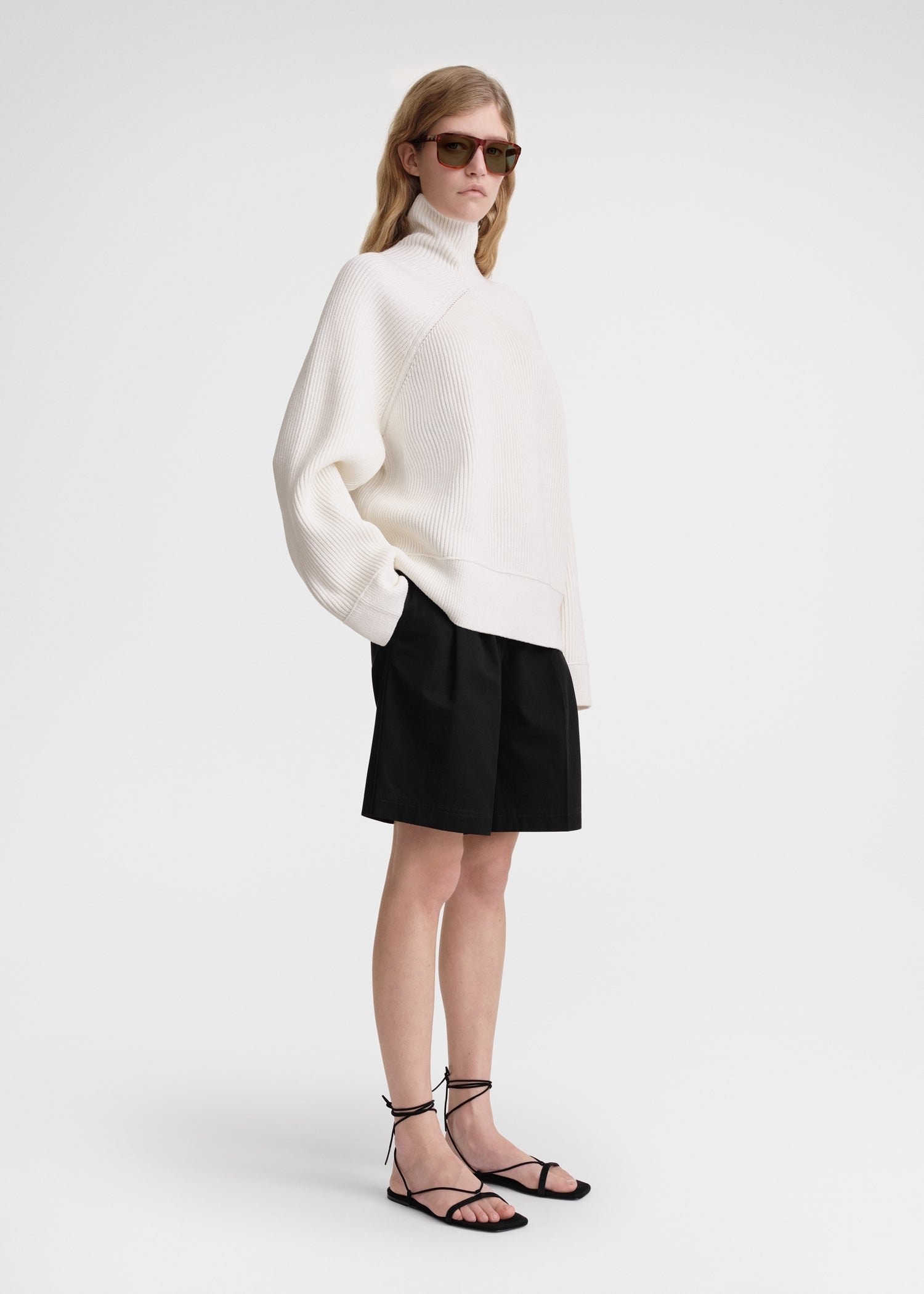 Ribbed chimney-neck knit white - 4