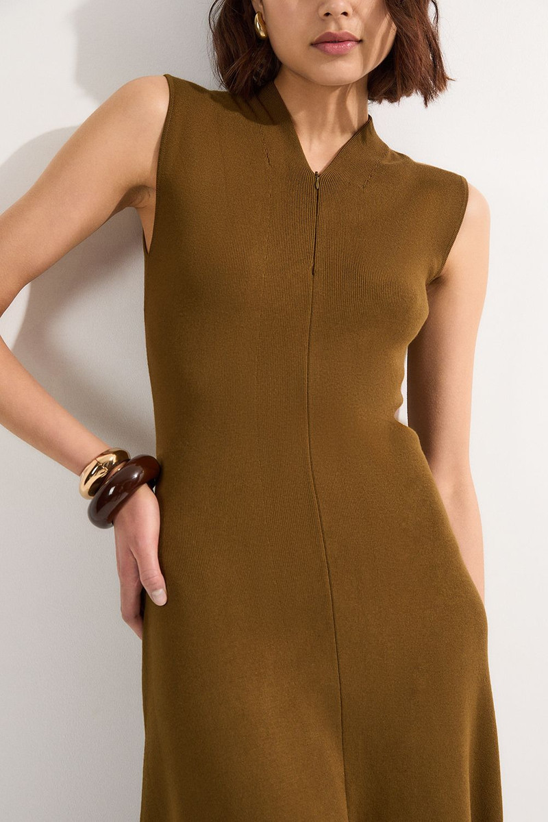 Viscose Blend Zip Front Sleeveless Knitted Midi Dress 3
