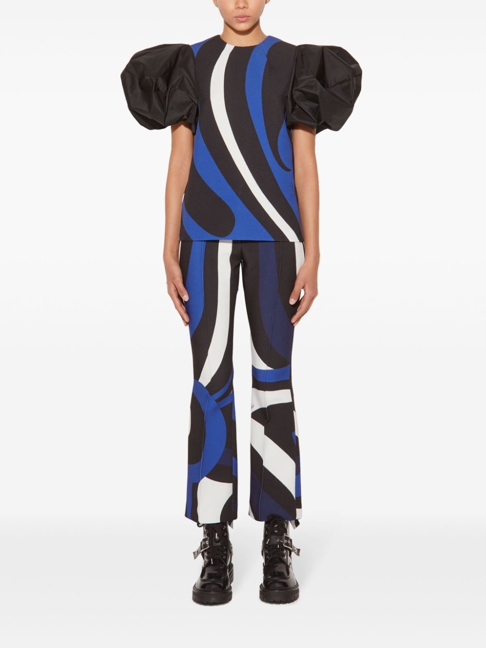 marmo-print flared trousers - 2
