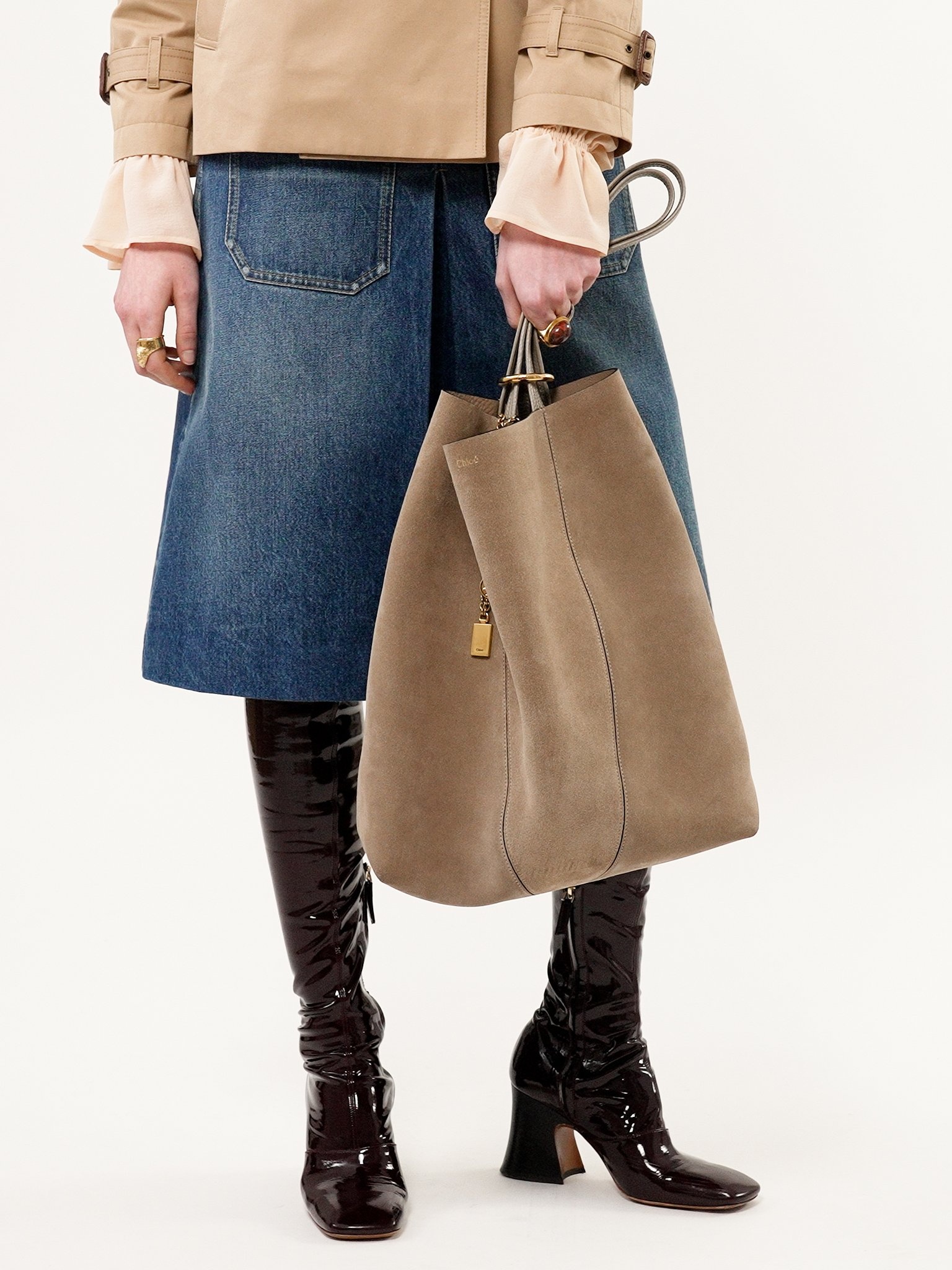LARGE CHLOÉ SPIN TOTE BAG IN SUEDE LEATHER - 4