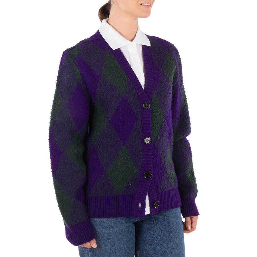 Burberry Argyle-Intarsia-Knit V-Neck Wool Cardigan - 2