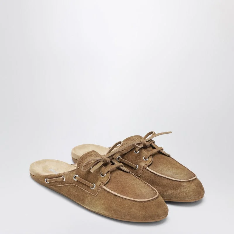 Miu Miu Cinnamon-Colored Washed Suede Leather Mules Women - 1