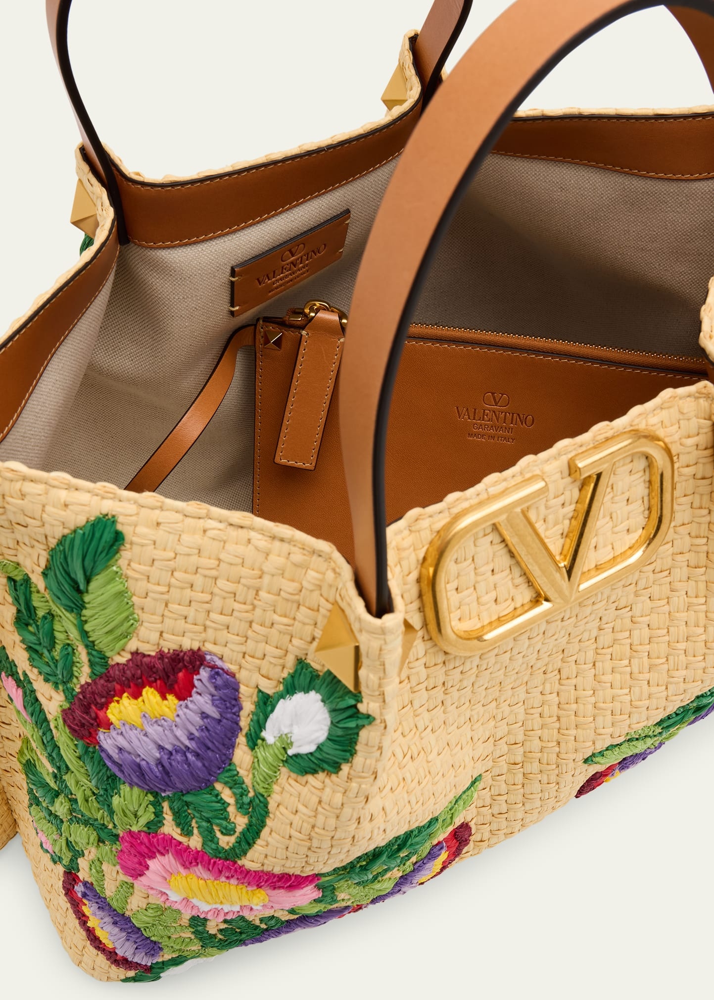 Floral Embroidered Raffia Medium Shopping Tote Bag - 4