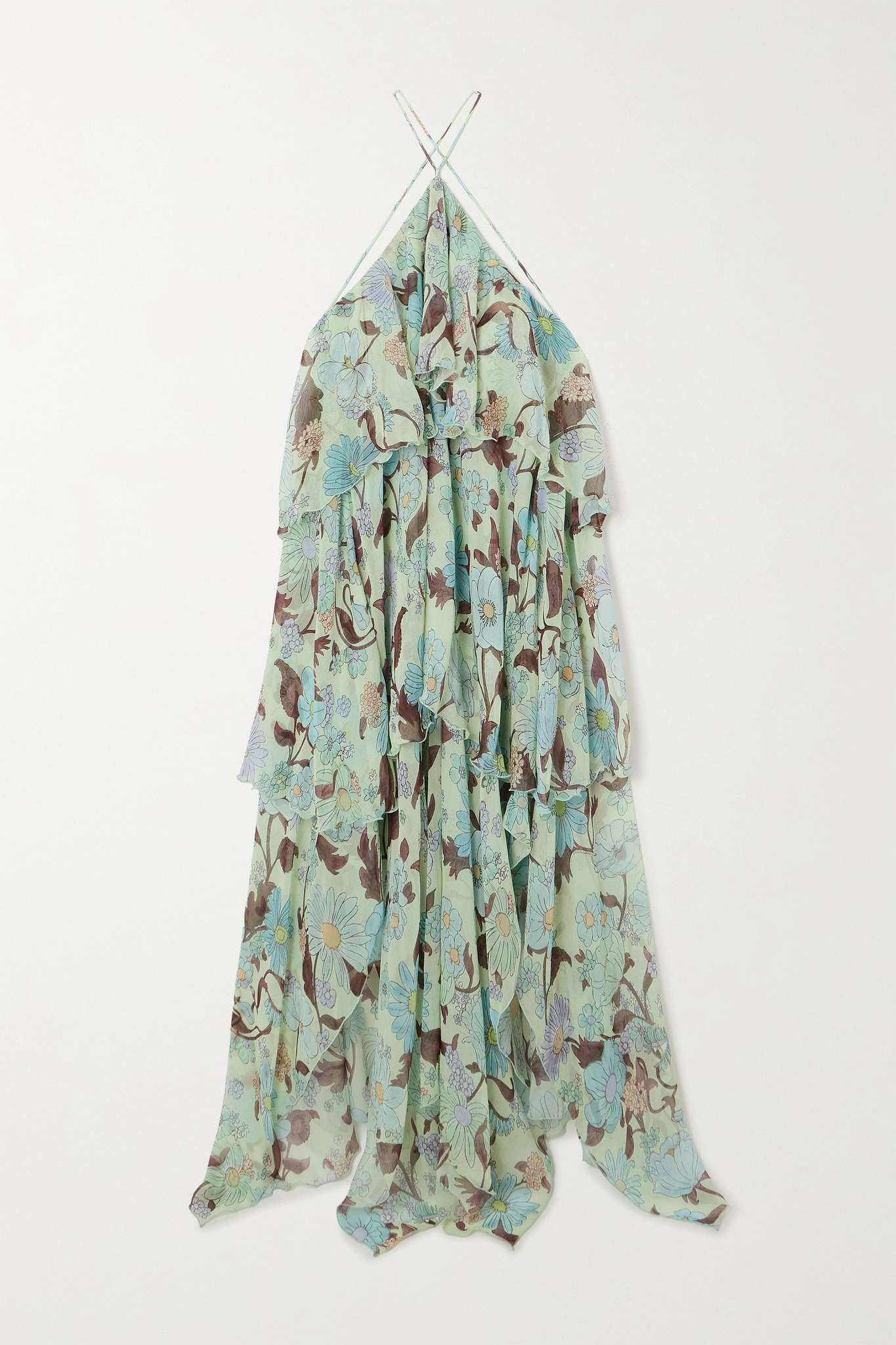 Ruffled floral-print silk-chiffon halterneck maxi dress - 1