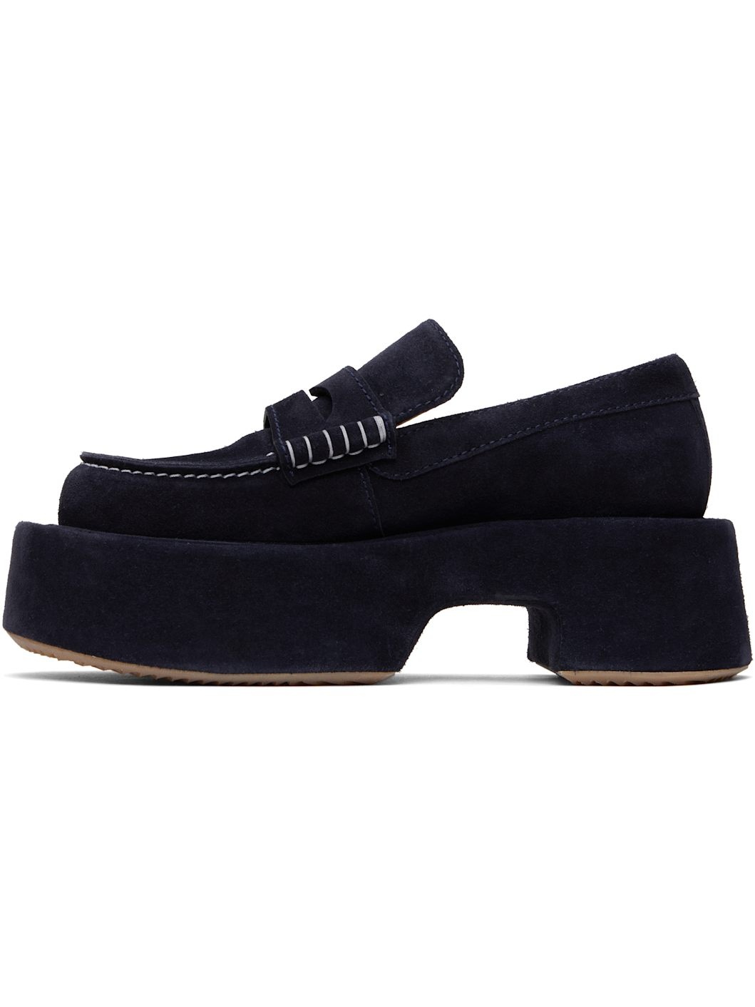 Navy Suede Platform Slip-on Loafers - 3