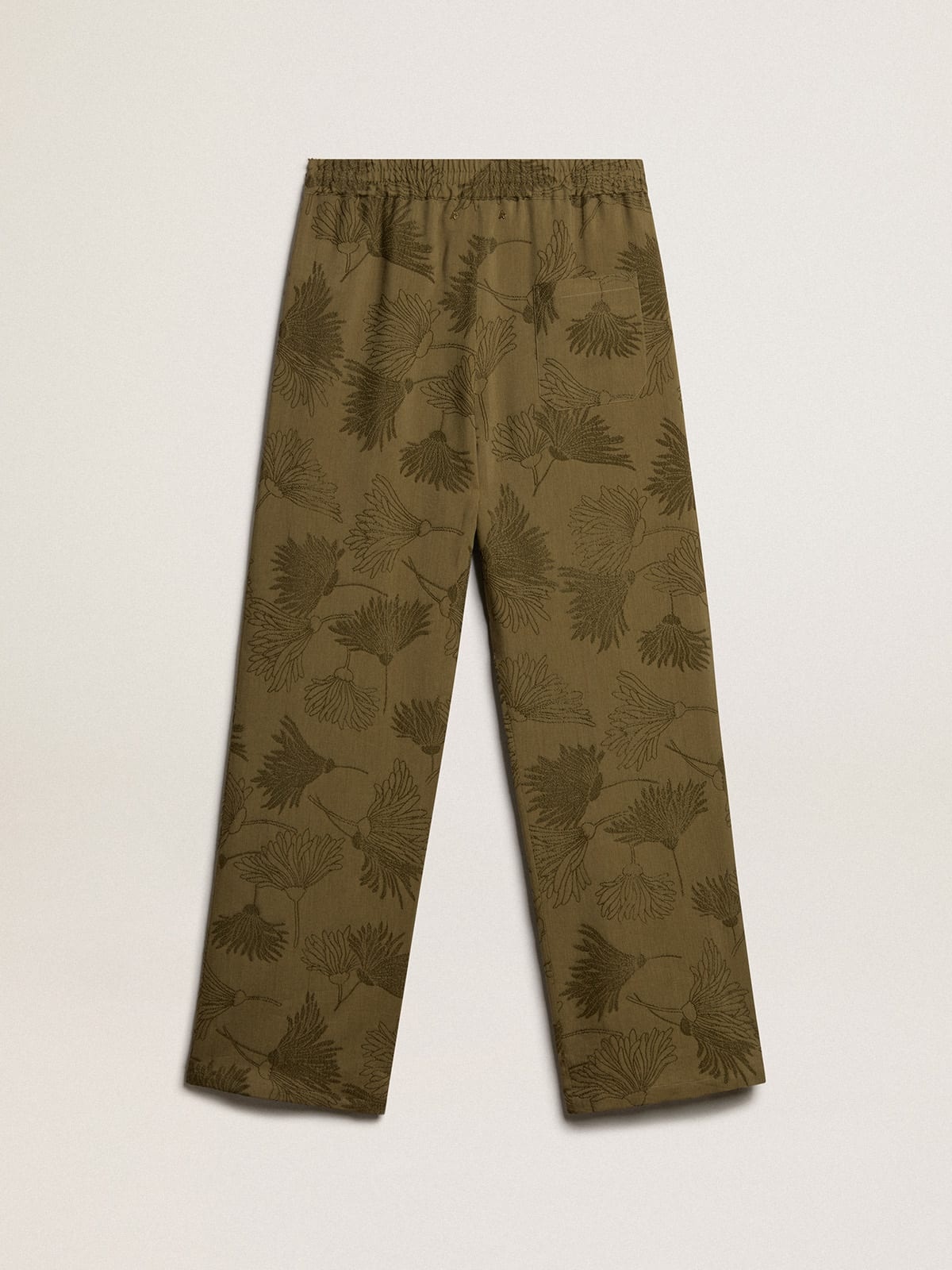 Women's olive-colored viscose-cotton blend pants with floral pattern - 5