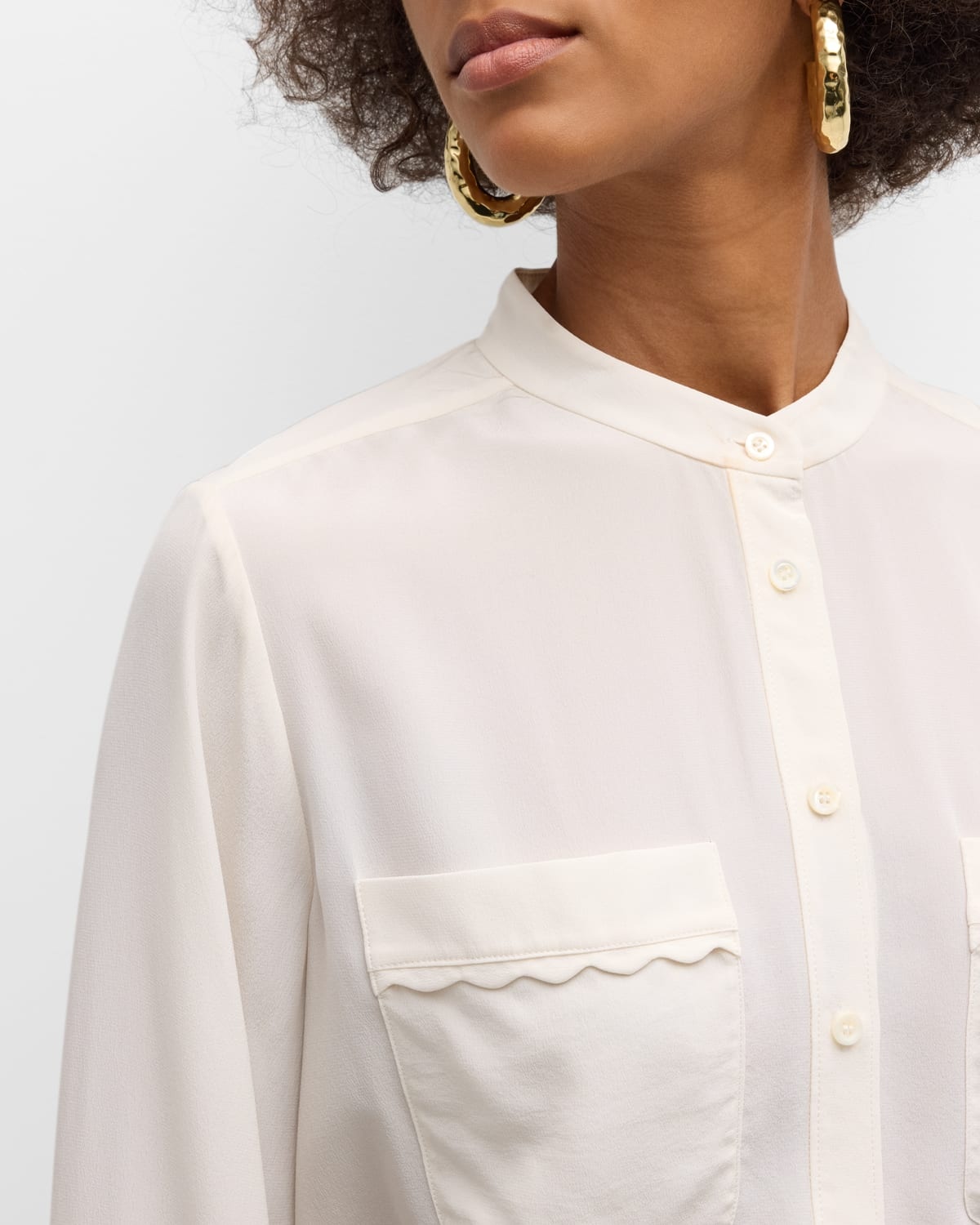 Scallop-Trim Silk Shirt - 5