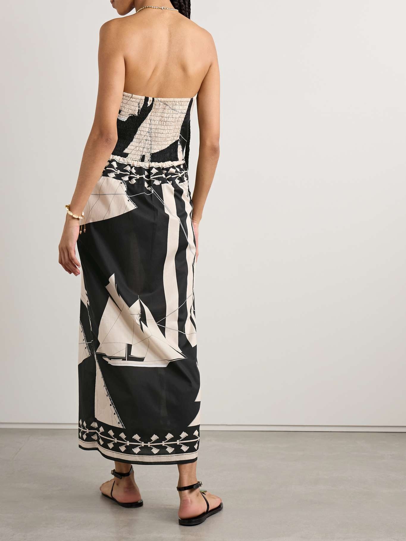 Sailboats Pontoon Afternoon strapless printed organic cotton wrap-effect midi dress Black - 3