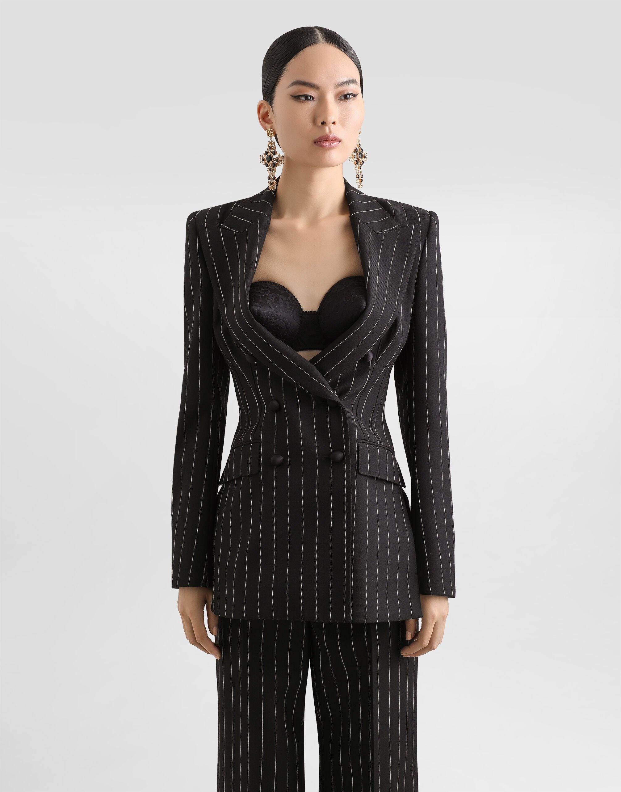 Double-breasted pinstripe wool jacket - 6