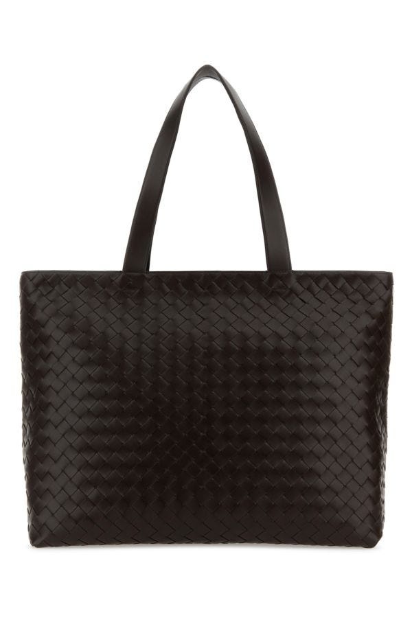 Dark brown leather Intrecciato shopping bag - 1