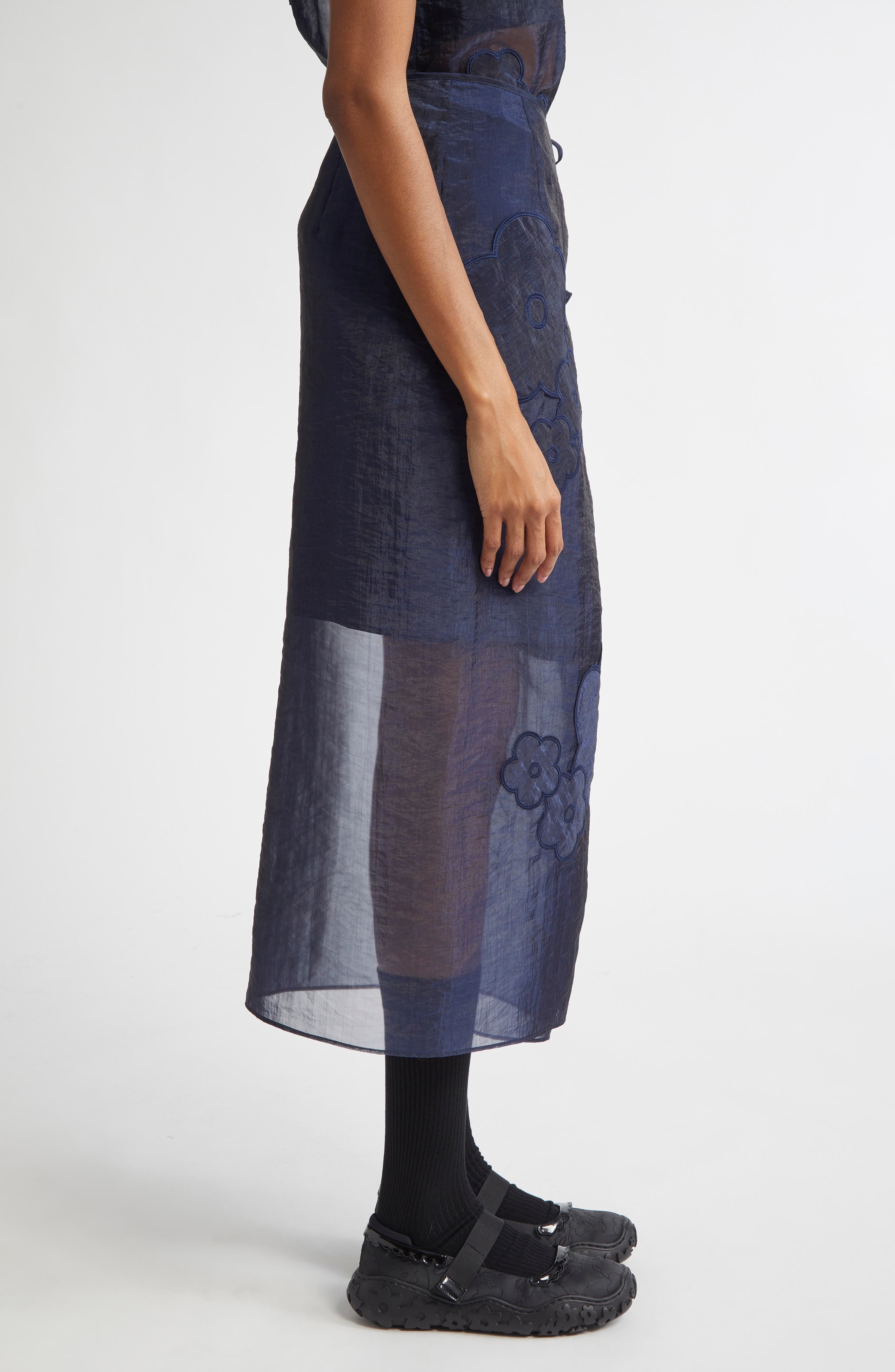 Cecilie Bahnsen April Floral Embroidered Wrap Skirt in Navy at Nordstrom - 4