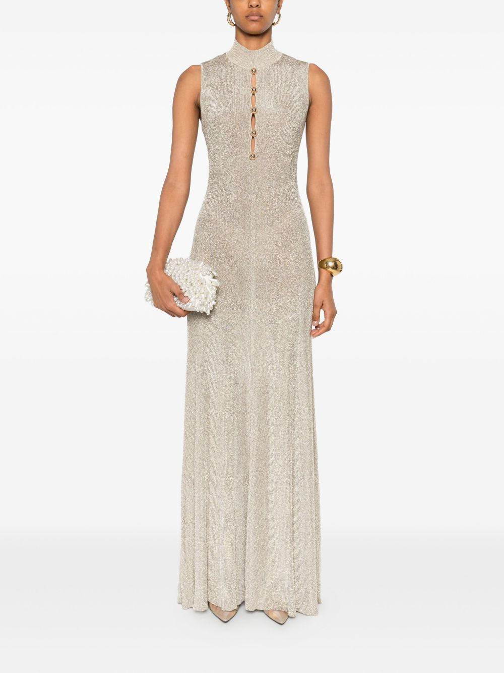 turtleneck button-front maxi evening dress - 2