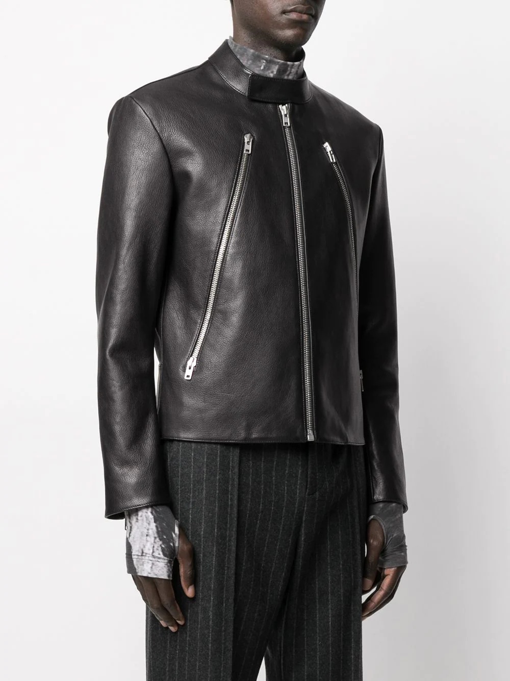 zip-detail biker jacket - 3