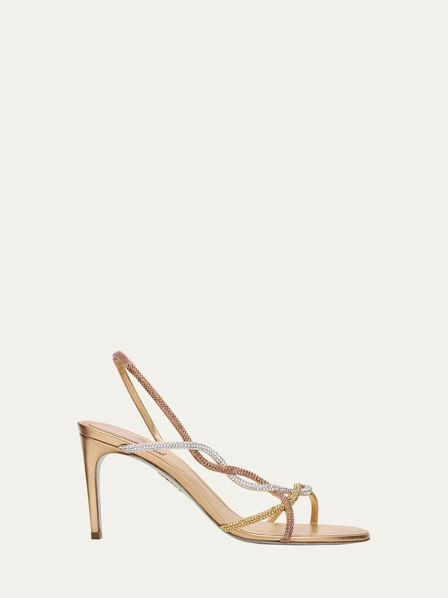 Three-Tone Crystal Satin Braid Halter Sandals - 1