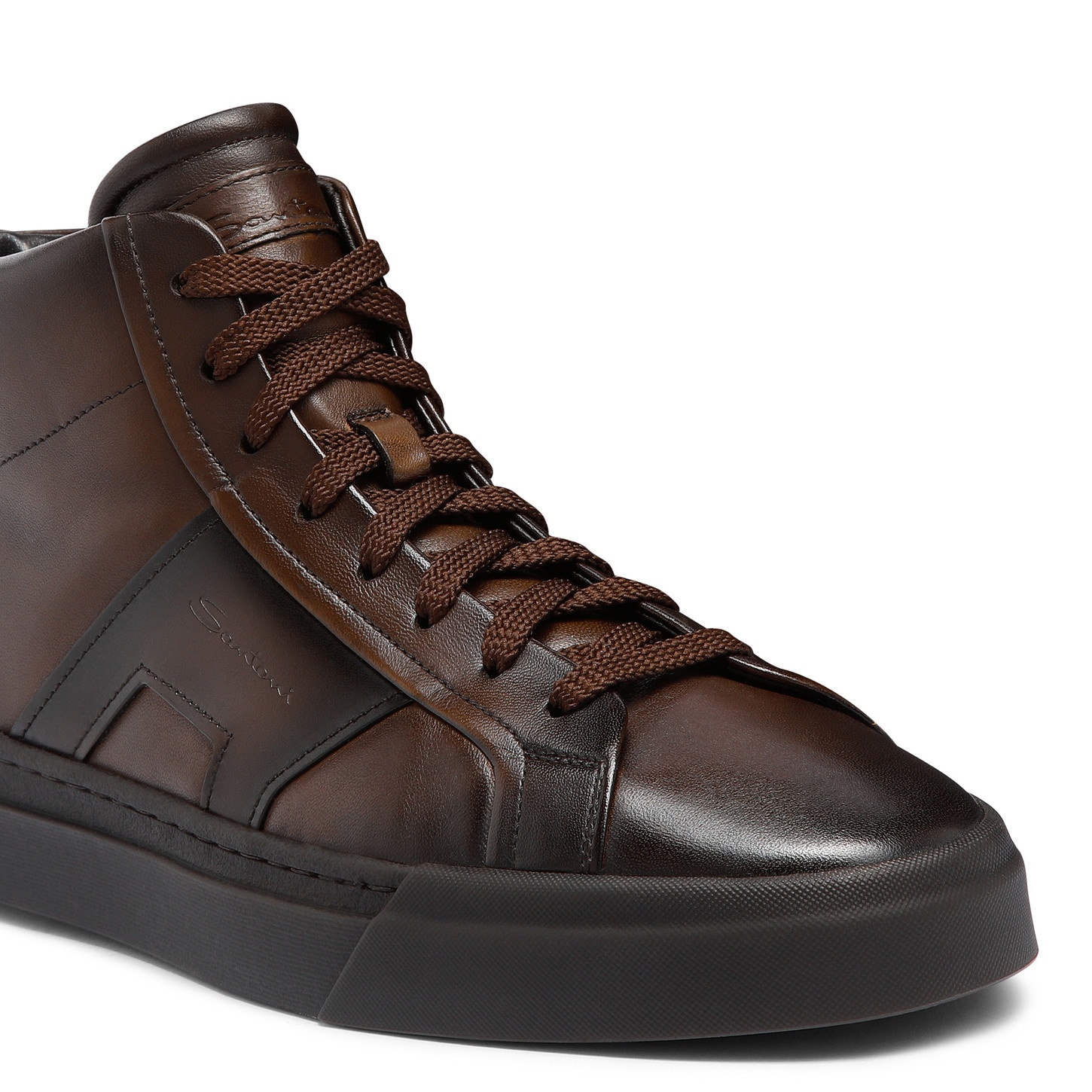 Men's dark brown leather Double Buckle Sneaker - 6