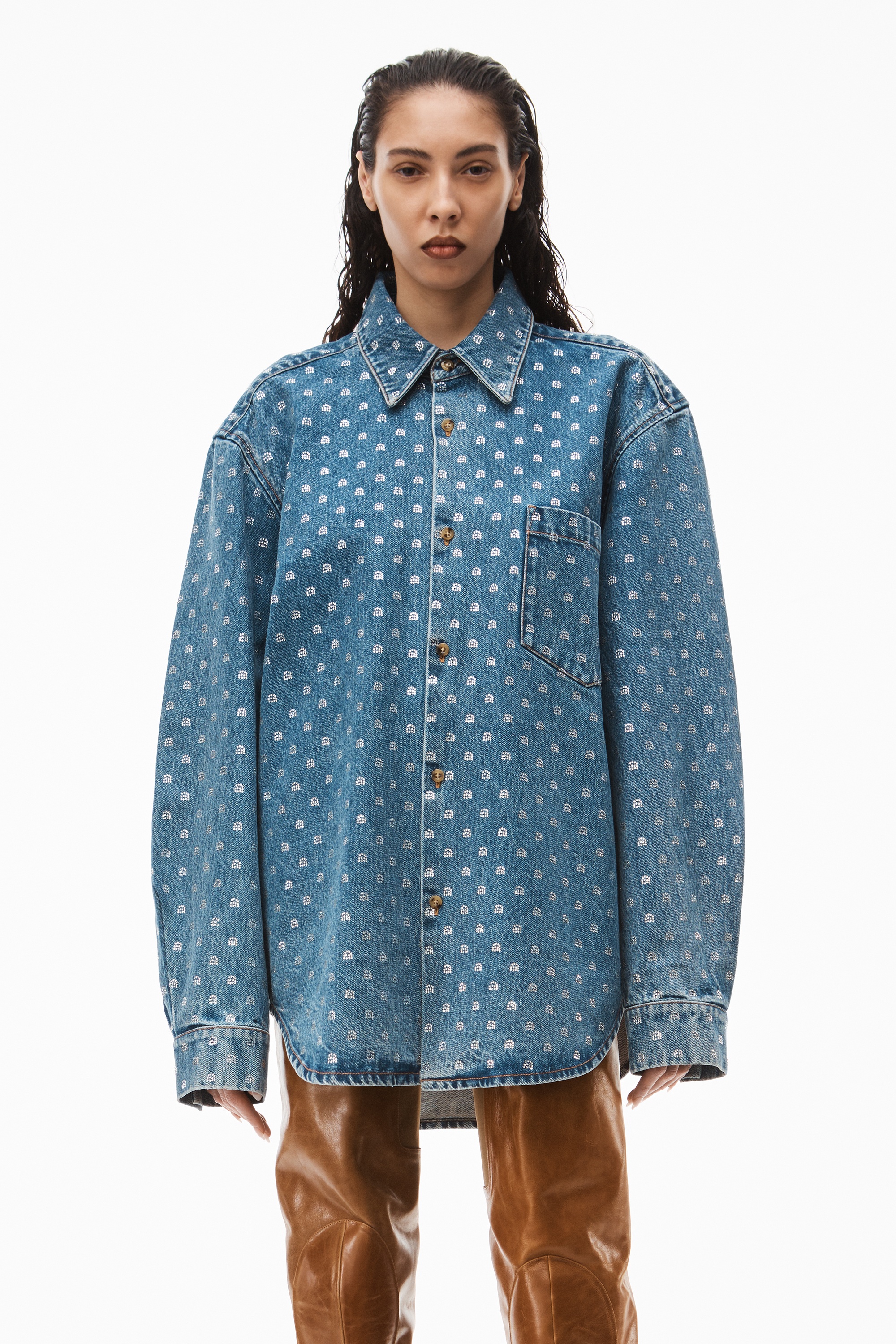 CRYSTAL A UNISEX OVERSIZED DENIM SHIRT - 2
