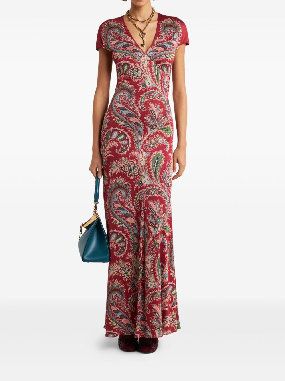 paisley-print short-sleeved maxi dress - 2
