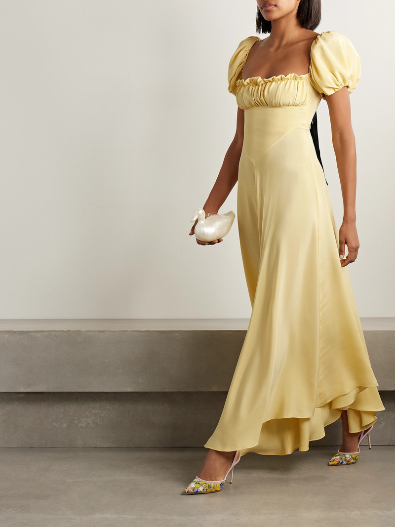 RODARTE Bow-embellished Satin-trimmed Silk-crepe Maxi Dress outlook