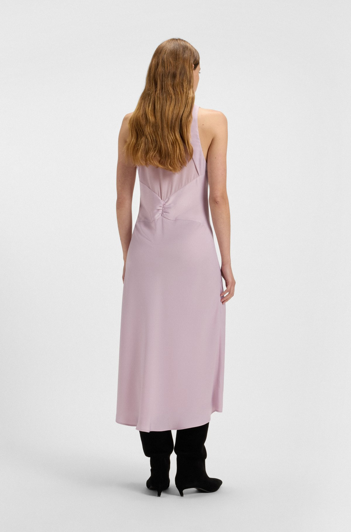 CRINKLE-SATIN DRESS WITH GATHERED FRONT - 4