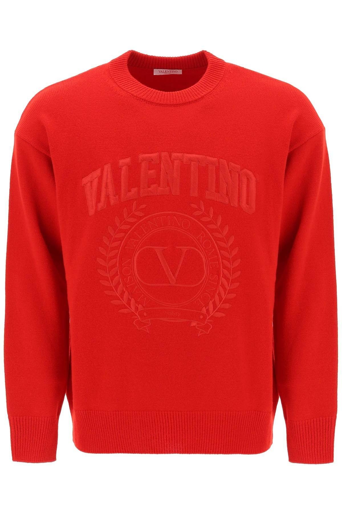 CREW-NECK SWEATER WITH MAISON VALENTINO EMBROIDERY - 1