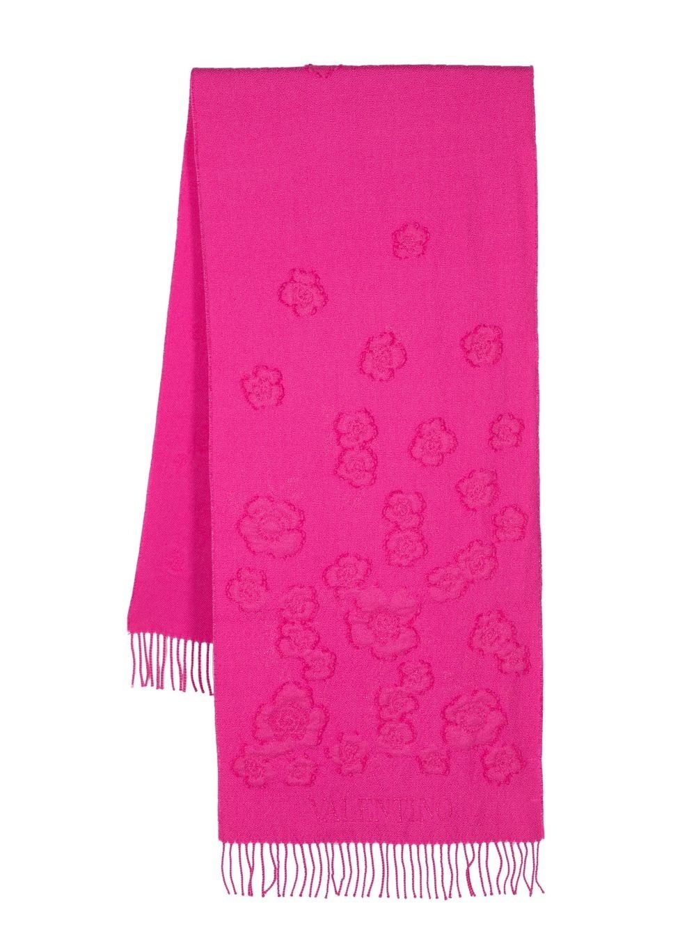 floral-pattern knitted scarf - 1
