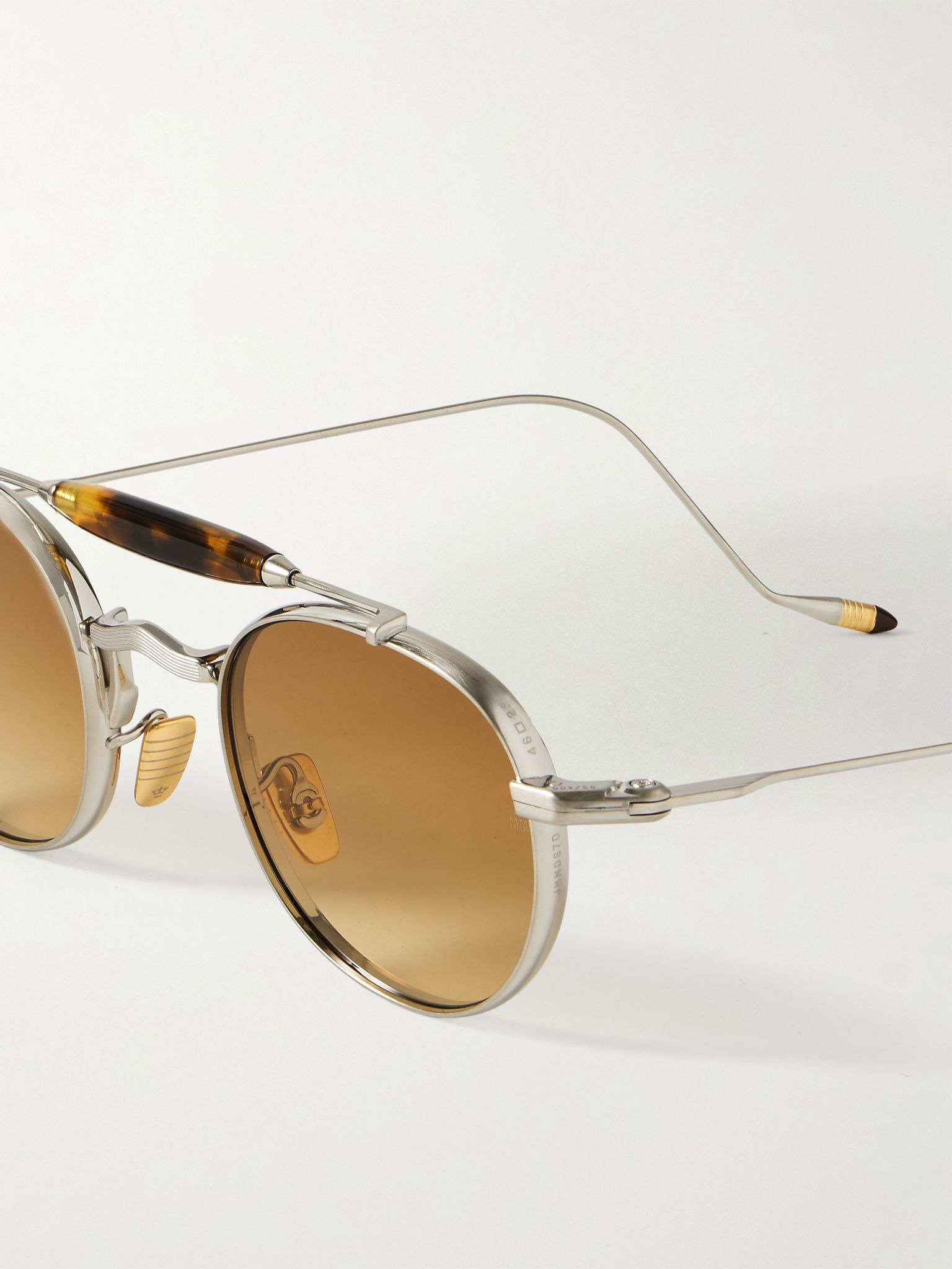 Dasan Round-Frame Beta Titanium and Tortoiseshell Acetate Sunglasses Silver - 3