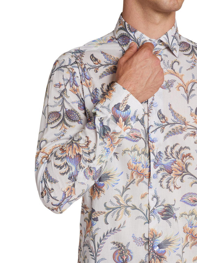 Men's Foliage-Print Cotton Button-Front Shirt - Printed Azure Base 6