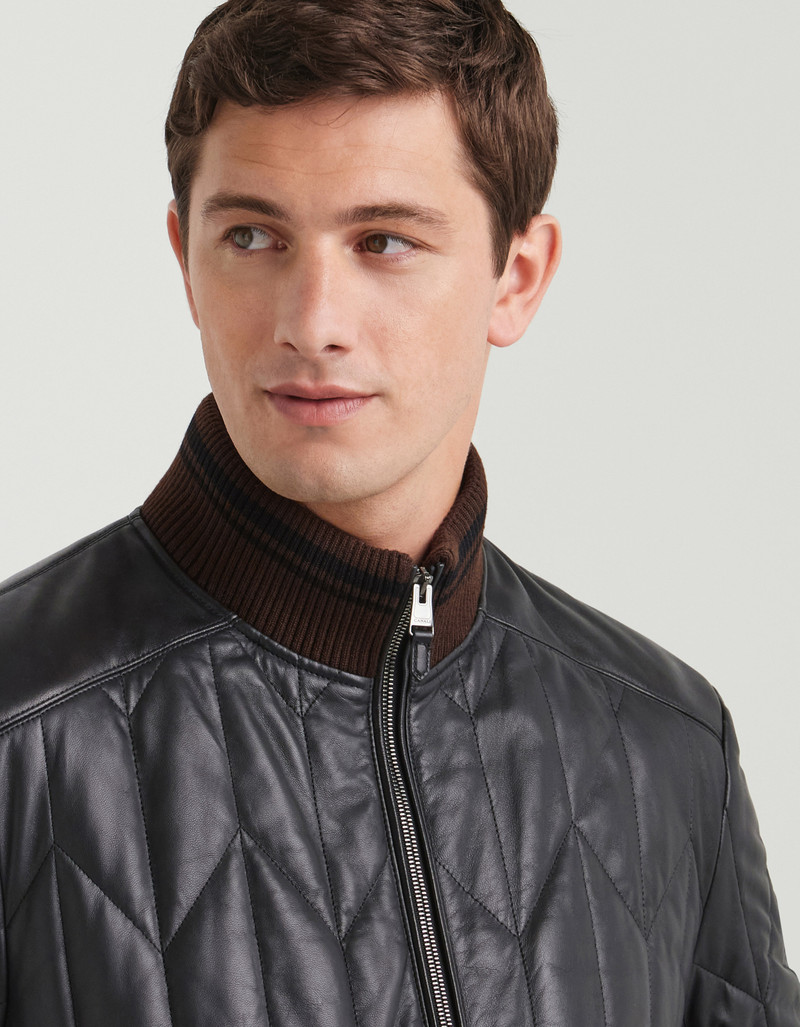 BLACK LAMBSKIN QUILTED BOMBER JACKET 5