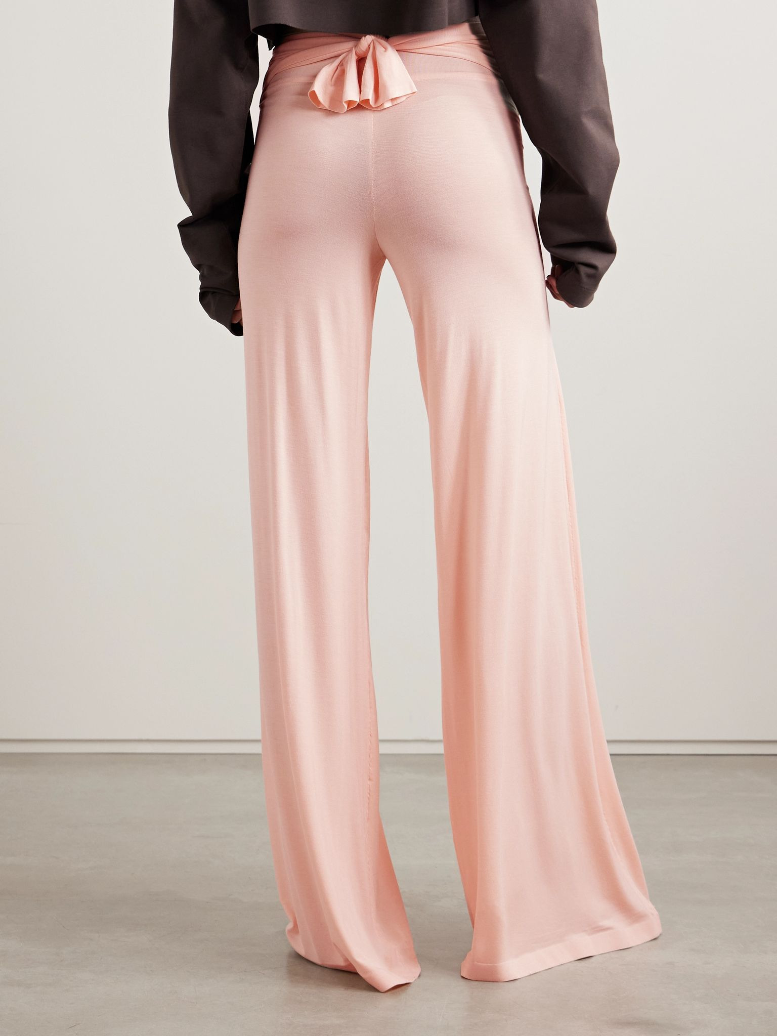 Elephant wrap-effect draped stretch-jersey wide-leg pants Blush - 3
