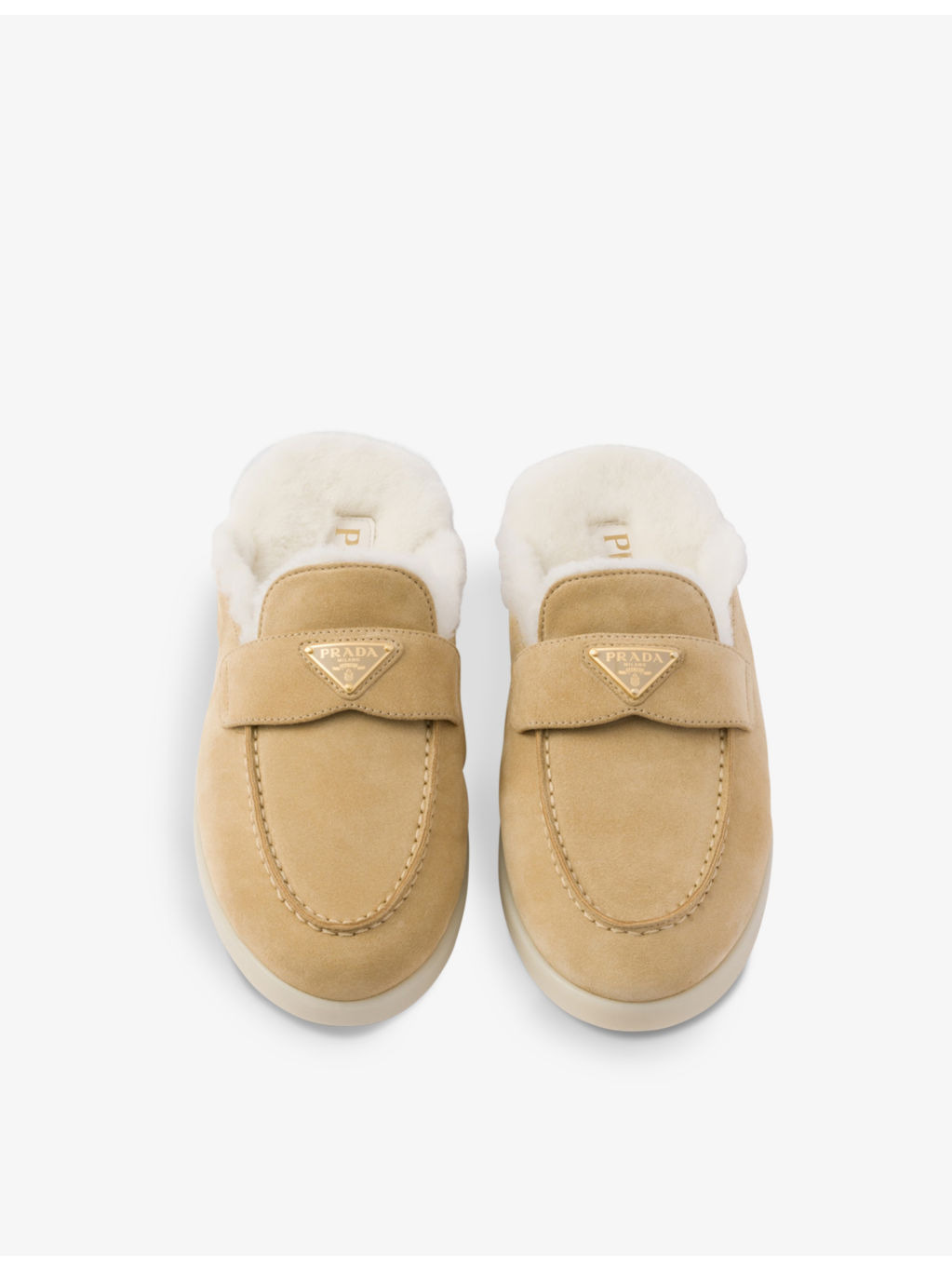 Brand-plaque suede and shearling mules - 2