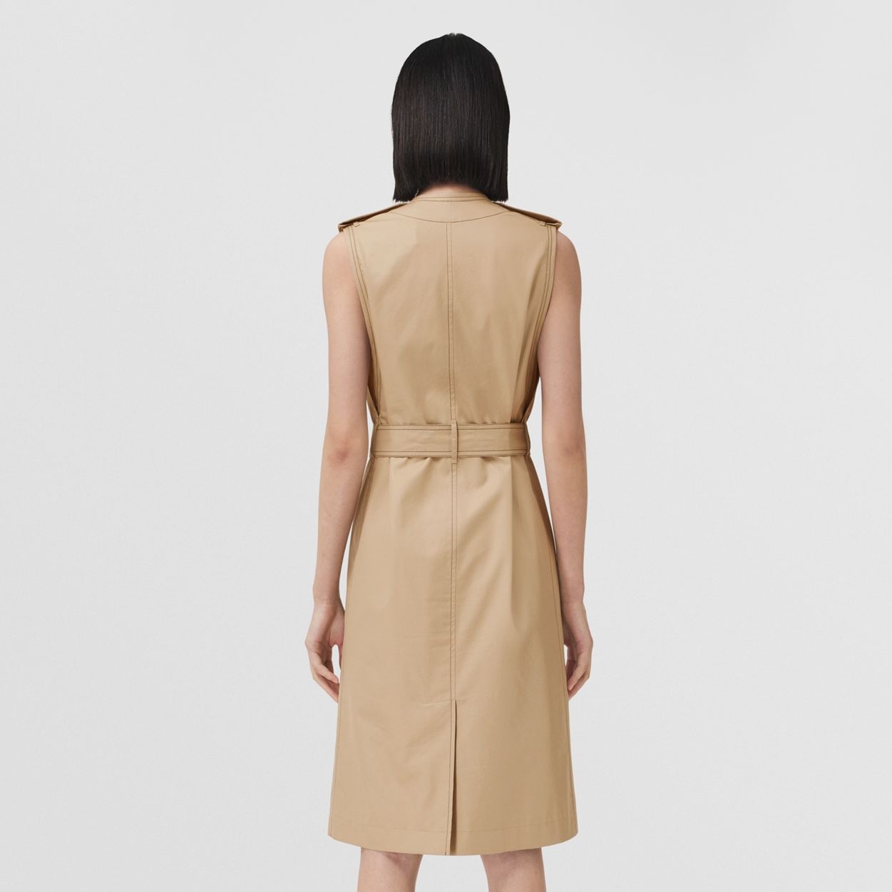 Sleeveless Cotton Gabardine V-neck Trench Dress - 4