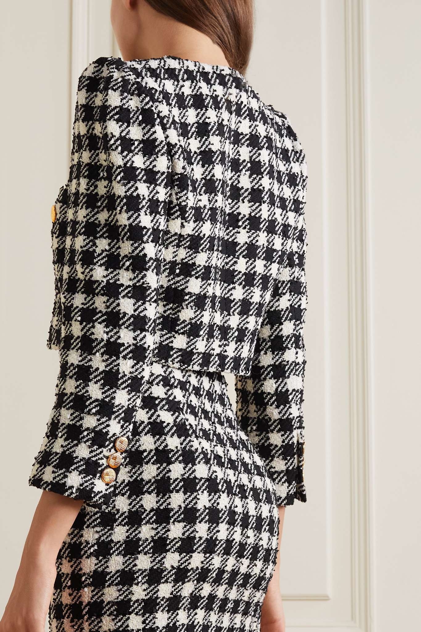 Cropped houndstooth wool-blend tweed jacket - 3