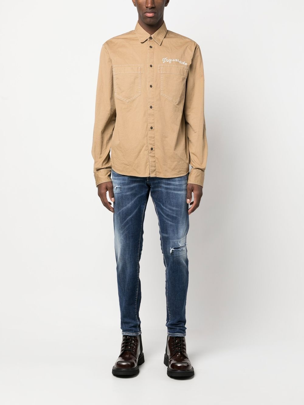 logo-embroidered button-up shirt - 2
