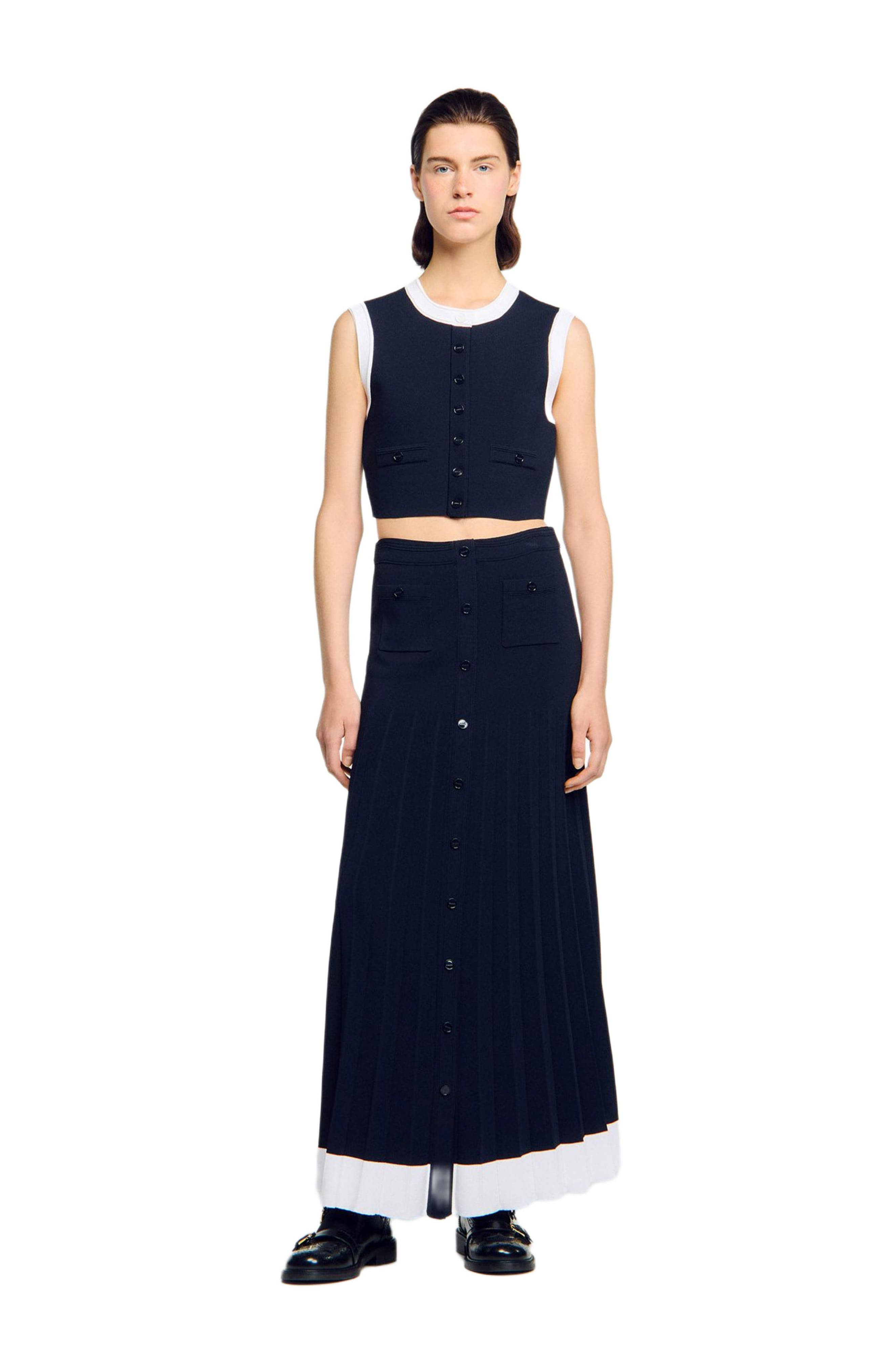 SANDRO Long two-tone knit skirt in Navy Blue at Nordstrom - 6