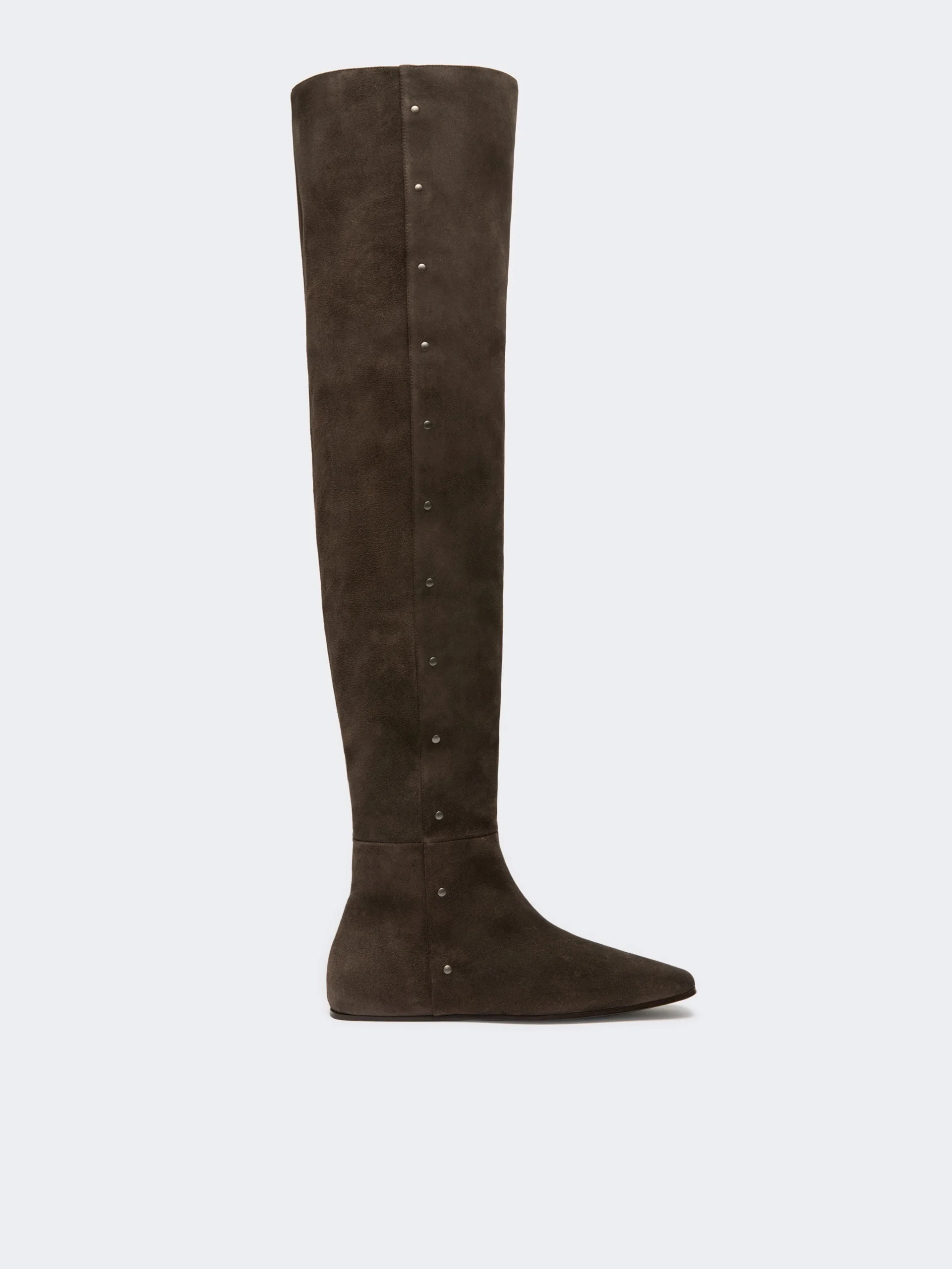 PIETRA Studded split leather boots - DARK BROWN - 1